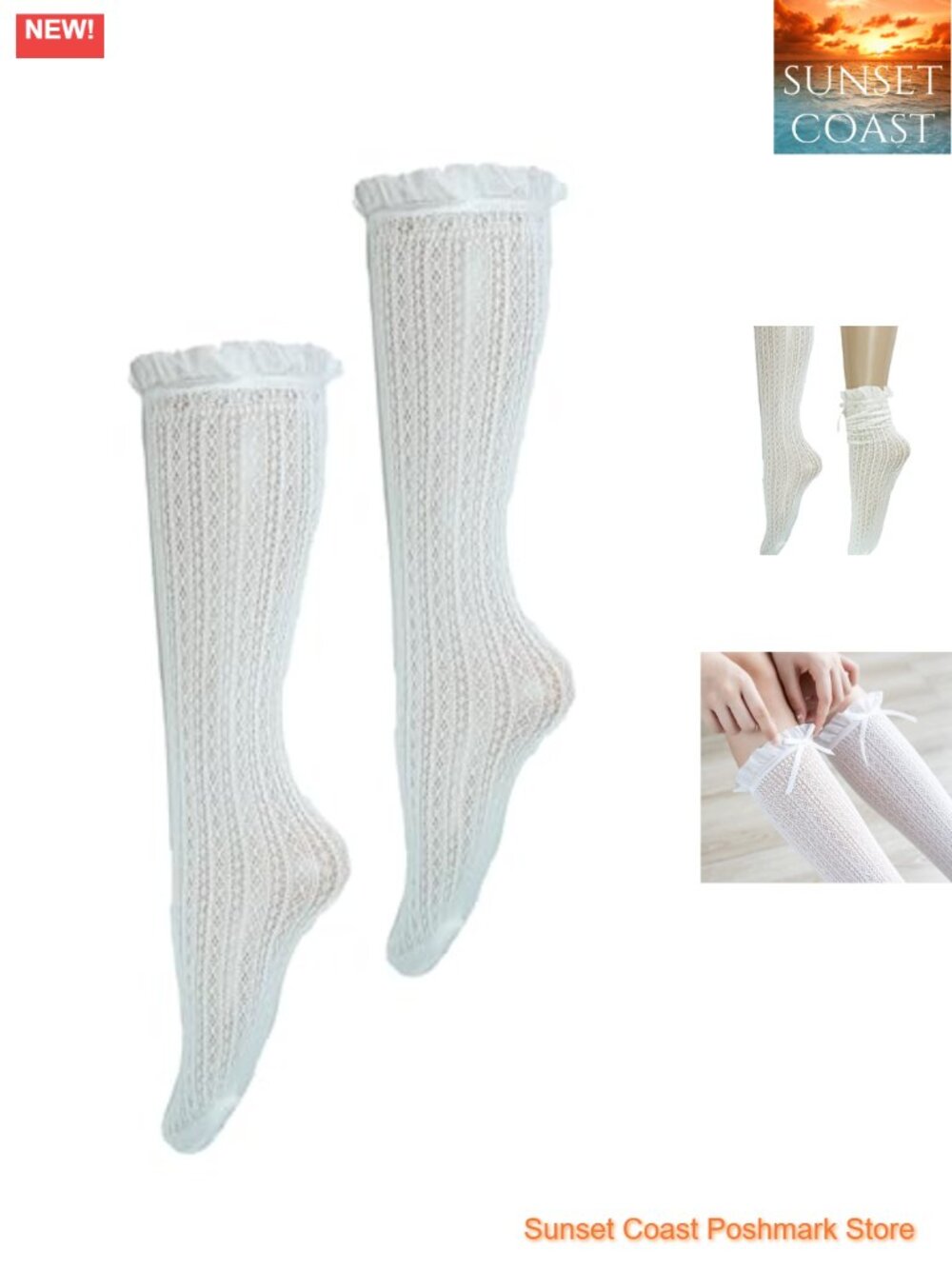 Lace Knee High Socks with Bow Ruffle Lolita Frilly Tube Socks